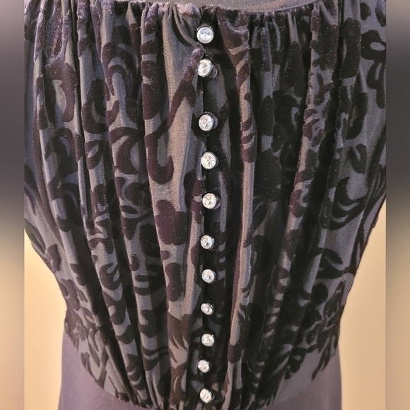 NWT JESSICA Midi Little Black Dress, Flocked Boddess and Jewel Buttons, Size 6 - Picture 8 of 17